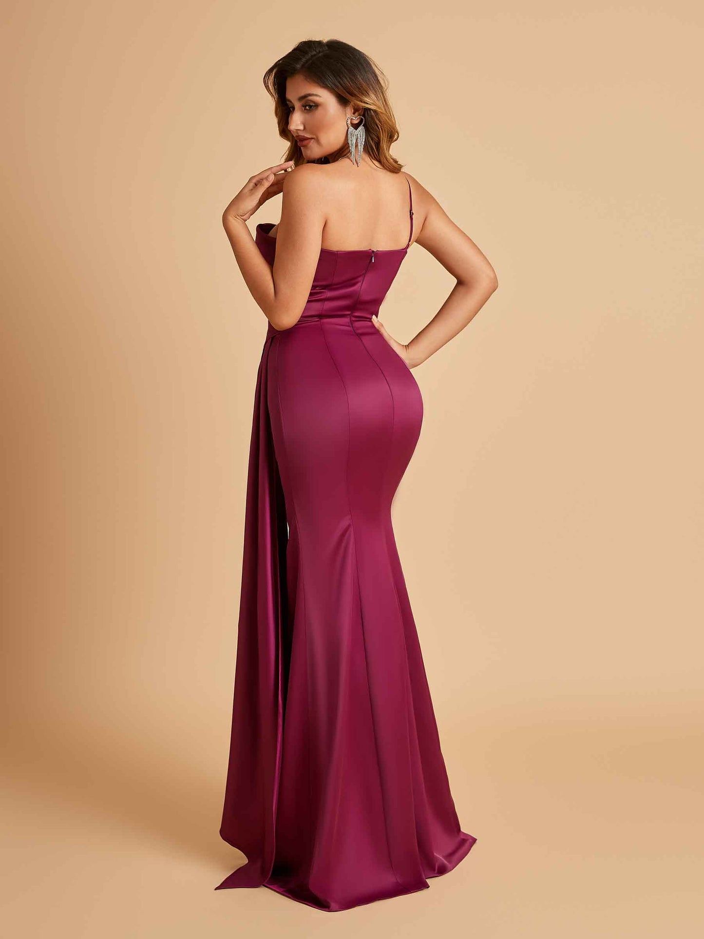 Satin One Shoulder Mermaid Bridesmaid Dresses Side Slit Floor Length