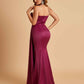 Satin One Shoulder Mermaid Bridesmaid Dresses Side Slit Floor Length For Sale