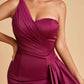 Satin One Shoulder Mermaid Bridesmaid Dresses Side Slit Floor Length