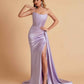 Sexy Satin Sleeveless Pleats Mermaid Bridesmaid Dresses Side Slit Floor Length