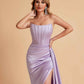 Sexy Satin Sleeveless Pleats Mermaid Bridesmaid Dresses Side Slit Floor Length