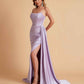 Sexy Satin Sleeveless Pleats Mermaid Bridesmaid Dresses Side Slit Floor Length