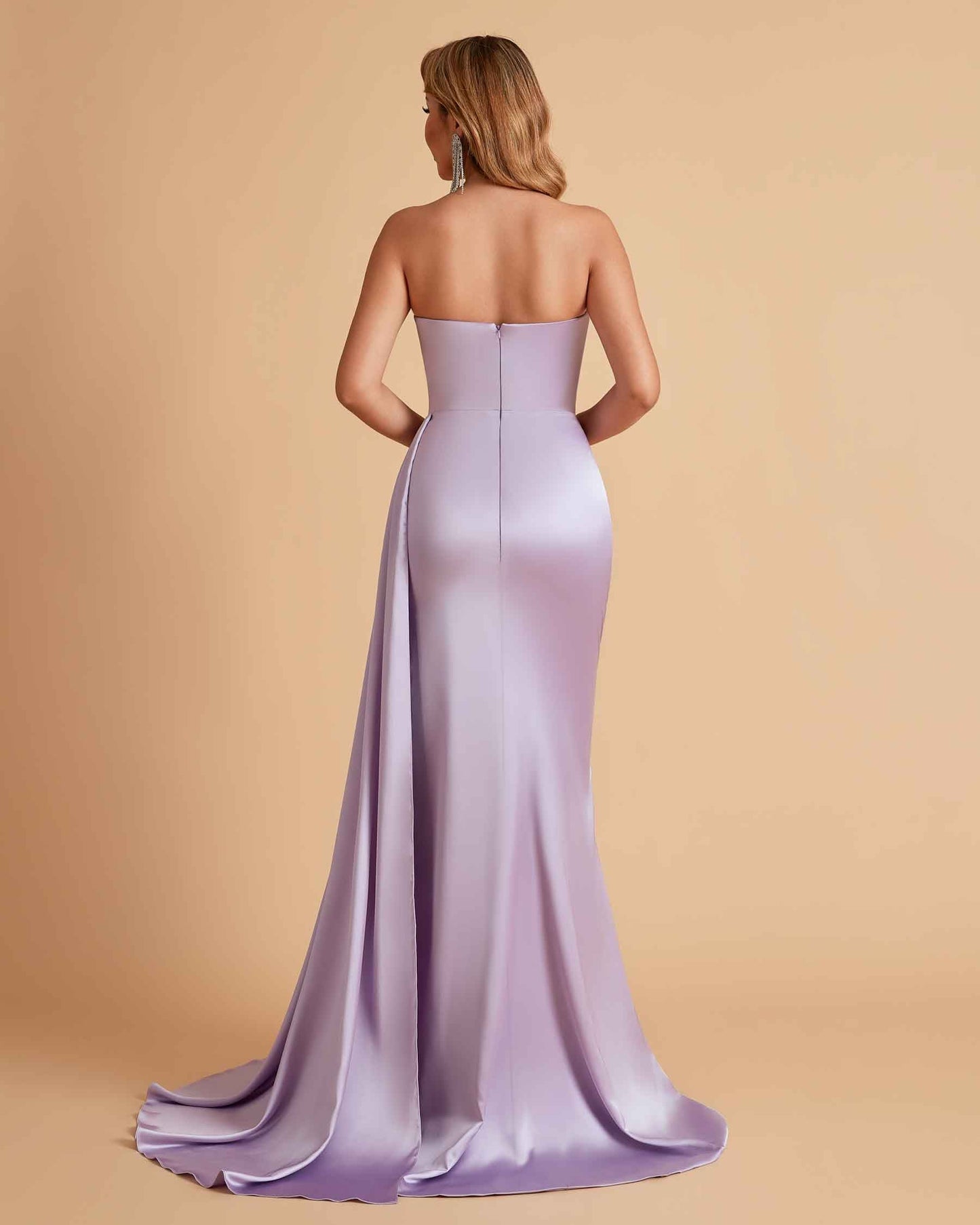 Sexy Satin Sleeveless Pleats Mermaid Bridesmaid Dresses Side Slit Floor Length