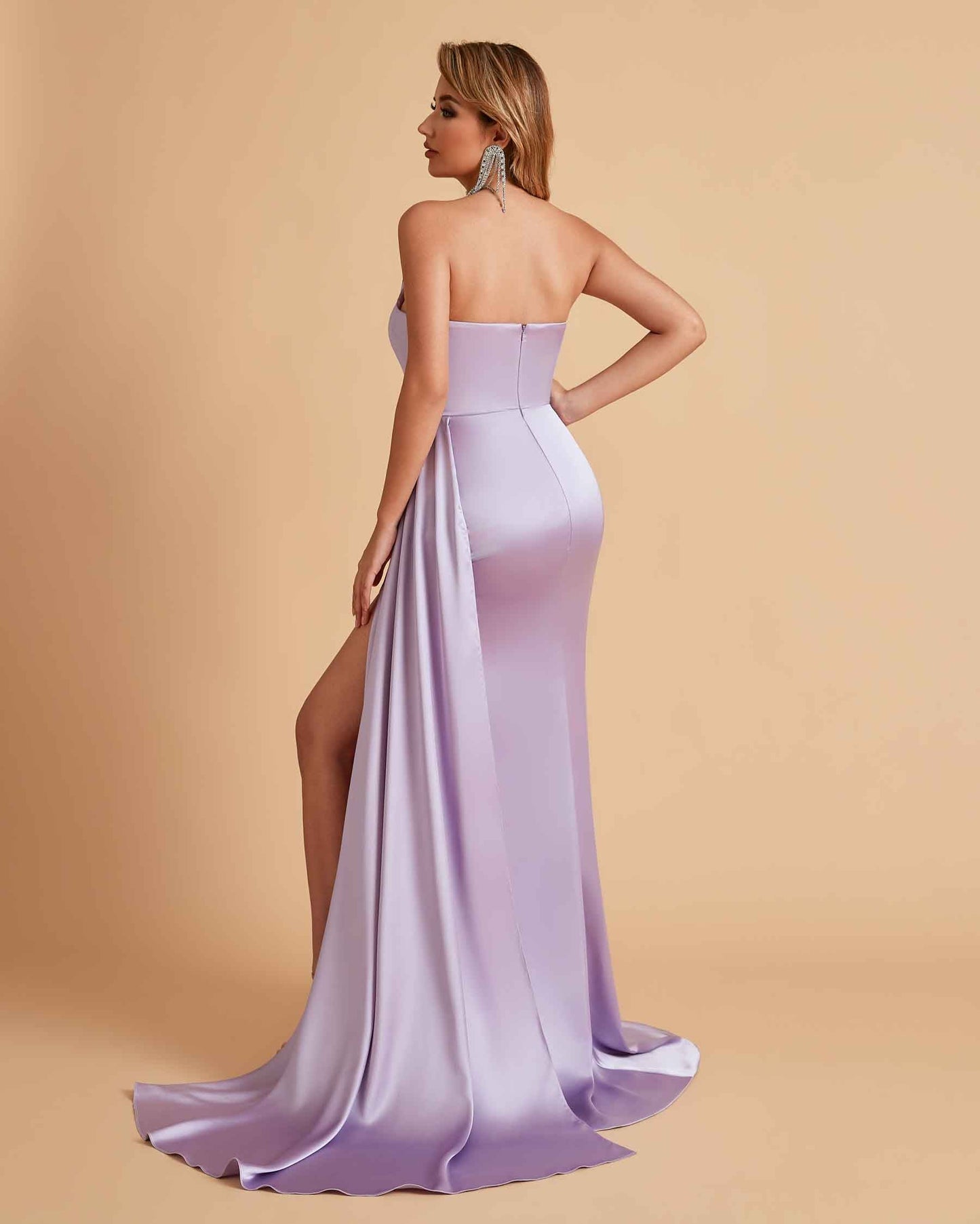 Sexy Satin Sleeveless Pleats Mermaid Bridesmaid Dresses Side Slit Floor Length