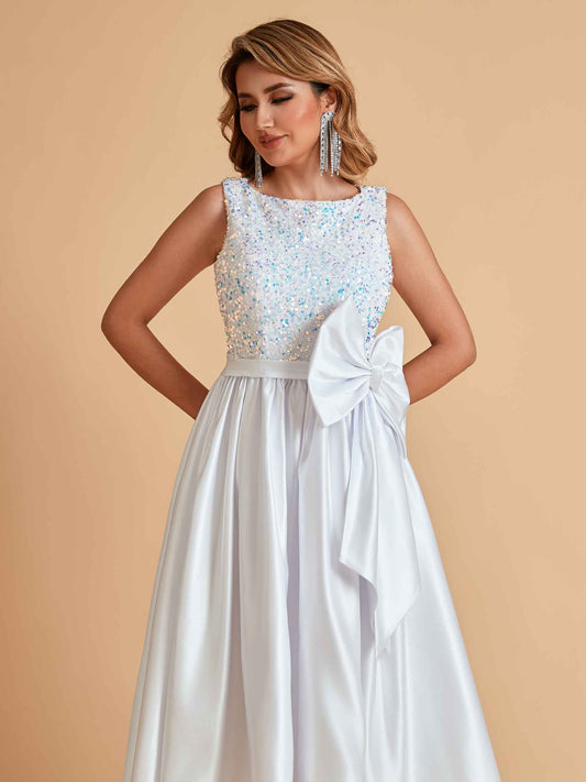 Sparkly Satin Sleeveless Pleats A-line Bridesmaid Dresses High-Low