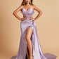 Sexy Satin Corset Bridesmaid Dresses Sweetheart Side Slit With Train Floor Length