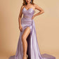 Sexy Satin Corset Bridesmaid Dresses Sweetheart Side Slit With Train Floor Length