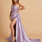 Sexy Satin Corset Prom Dresses Sweetheart Side Slit With Train Floor Length