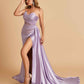 Sexy Satin Corset Prom Dresses Sweetheart Side Slit With Train Floor Length