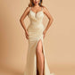 Satin Mermaid Long Prom Dresses Spaghetti Straps Sweetheart Side Slit Floor Length