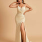 Satin Mermaid Long Prom Dresses Spaghetti Straps Sweetheart Side Slit Floor Length