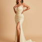 Satin Mermaid Long Prom Dresses Spaghetti Straps Sweetheart Side Slit Floor Length