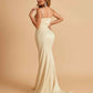 Satin Mermaid Long Prom Dresses Spaghetti Straps Sweetheart Side Slit Floor Length