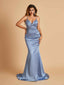 Satin Mermaid V-neck Bridesmaid Dresses Spaghetti Straps Floor Length