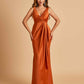 Sexy Satin Sheath V-neck Bridesmaid Dresses Strapless Floor Length