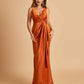 Sexy Satin Sheath V-neck Bridesmaid Dresses Strapless Floor Length