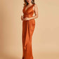 Sexy Satin Sheath V-neck Bridesmaid Dresses Strapless Floor Length