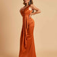 Sexy Satin Sheath V-neck Prom Dresses Strapless Floor Length