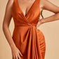 Sexy Satin Sheath V-neck Bridesmaid Dresses Strapless Floor Length