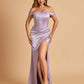 Satin Corset Off Shoulder Bridesmaid Dresses Sheath Side Slit Floor Length