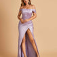 Satin Corset Off Shoulder Bridesmaid Dresses Sheath Side Slit Floor Length