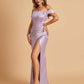 Satin Corset Off Shoulder Bridesmaid Dresses Sheath Side Slit Floor Length