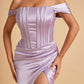 Satin Corset Off Shoulder Bridesmaid Dresses Sheath Side Slit Floor Length