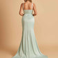 Satin Mermaid Sweetheart Prom Dresses Spaghetti Straps With Pleats Floor Length