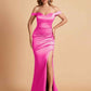 Sexy Soft Satin Off Shoulder Pleats Side Slit Floor-Length Mermaid Bridesmaid Dresses Online