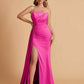 Elegant Satin Sleeveless Asymmetrical Mermaid Side Slit Floor Length Bridesmaid Dresses