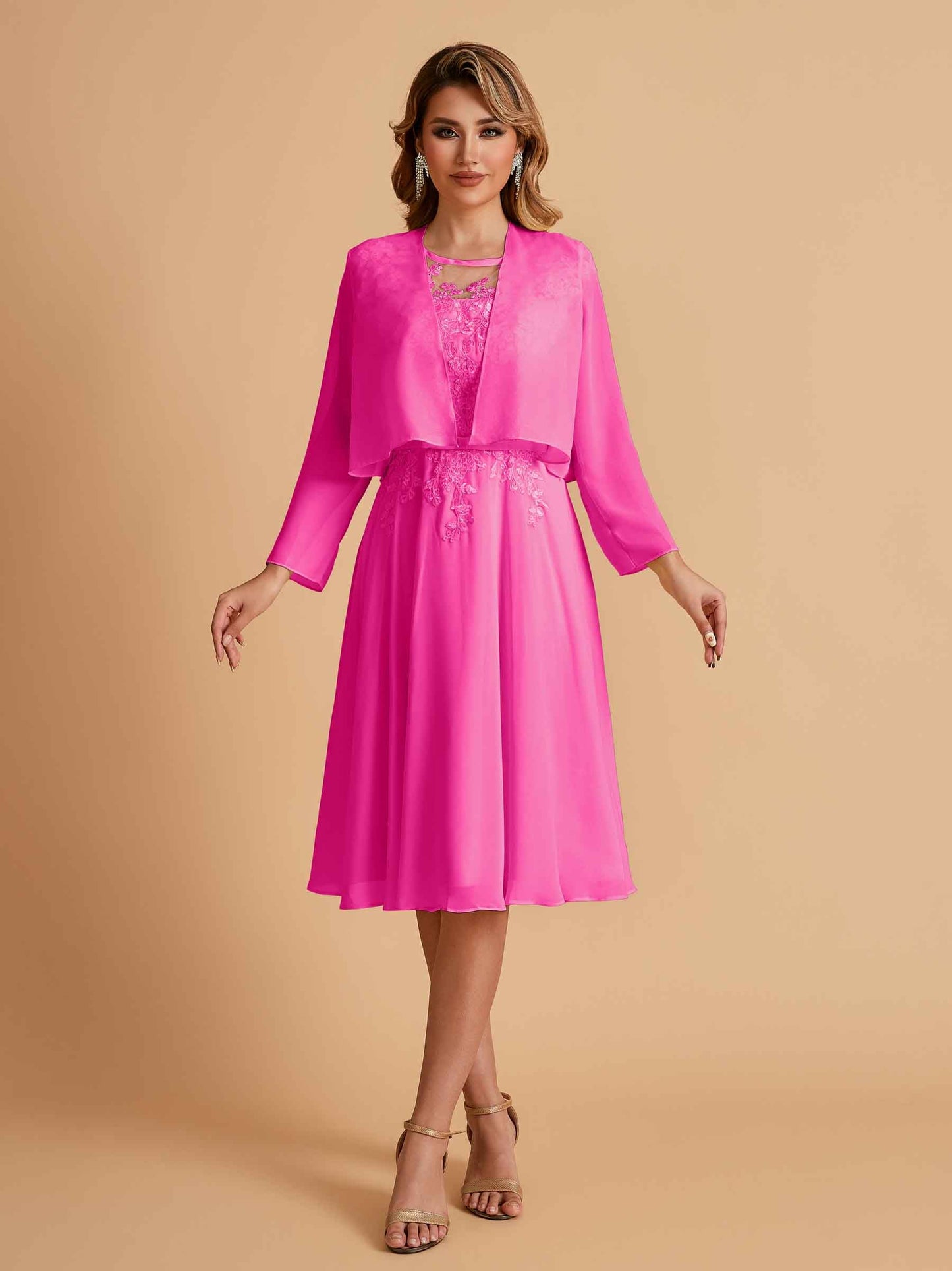 Elegant A-line Chiffon Jewel Short Mother of the Brides Dresses Online