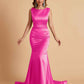 Elegant Satin Sleeveless Pleats Mermaid Bridesmaid Dresses Floor Length