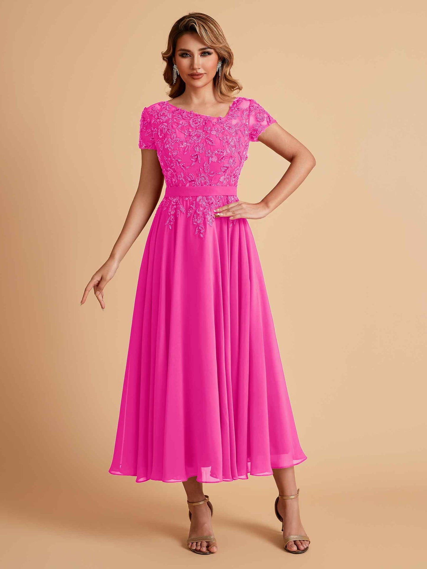 Elegant A-line Chiffon Short Sleeves Mother of the Brides Dresses Online
