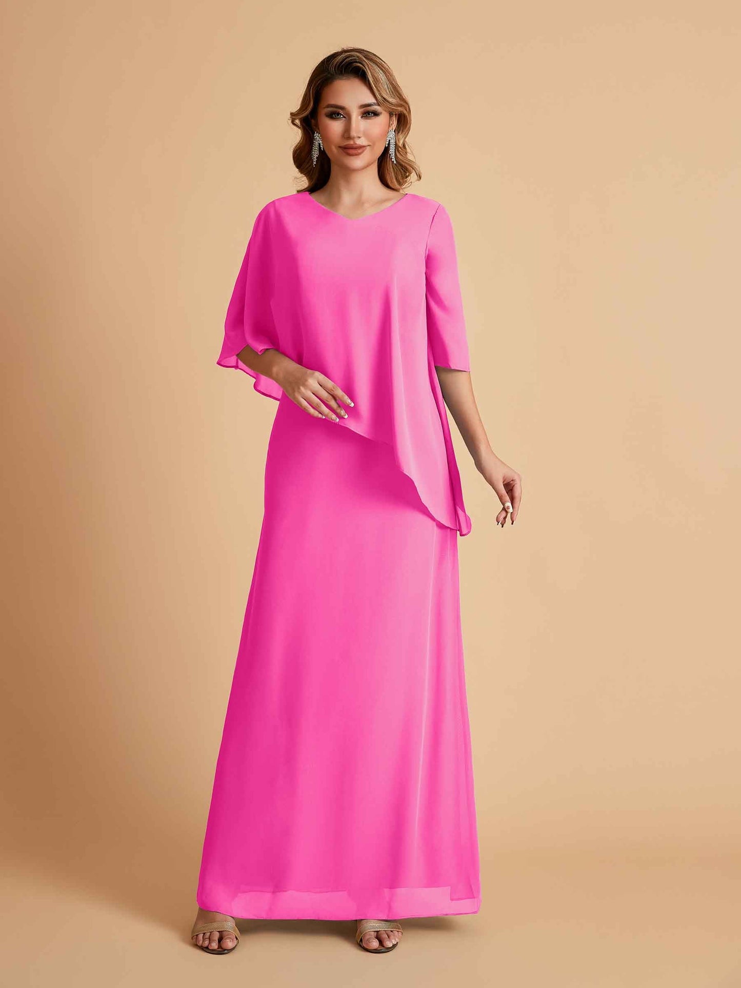 Elegant A-line Chiffon Half Sleeves V-neck Mother of the Brides Dresses Online