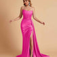 Sexy Satin Sleeveless Pleats Mermaid Bridesmaid Dresses Side Slit Floor Length