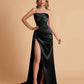 Sexy Satin Strapless Pleats Mermaid Bridesmaid Dresses Side Slit Floor Length