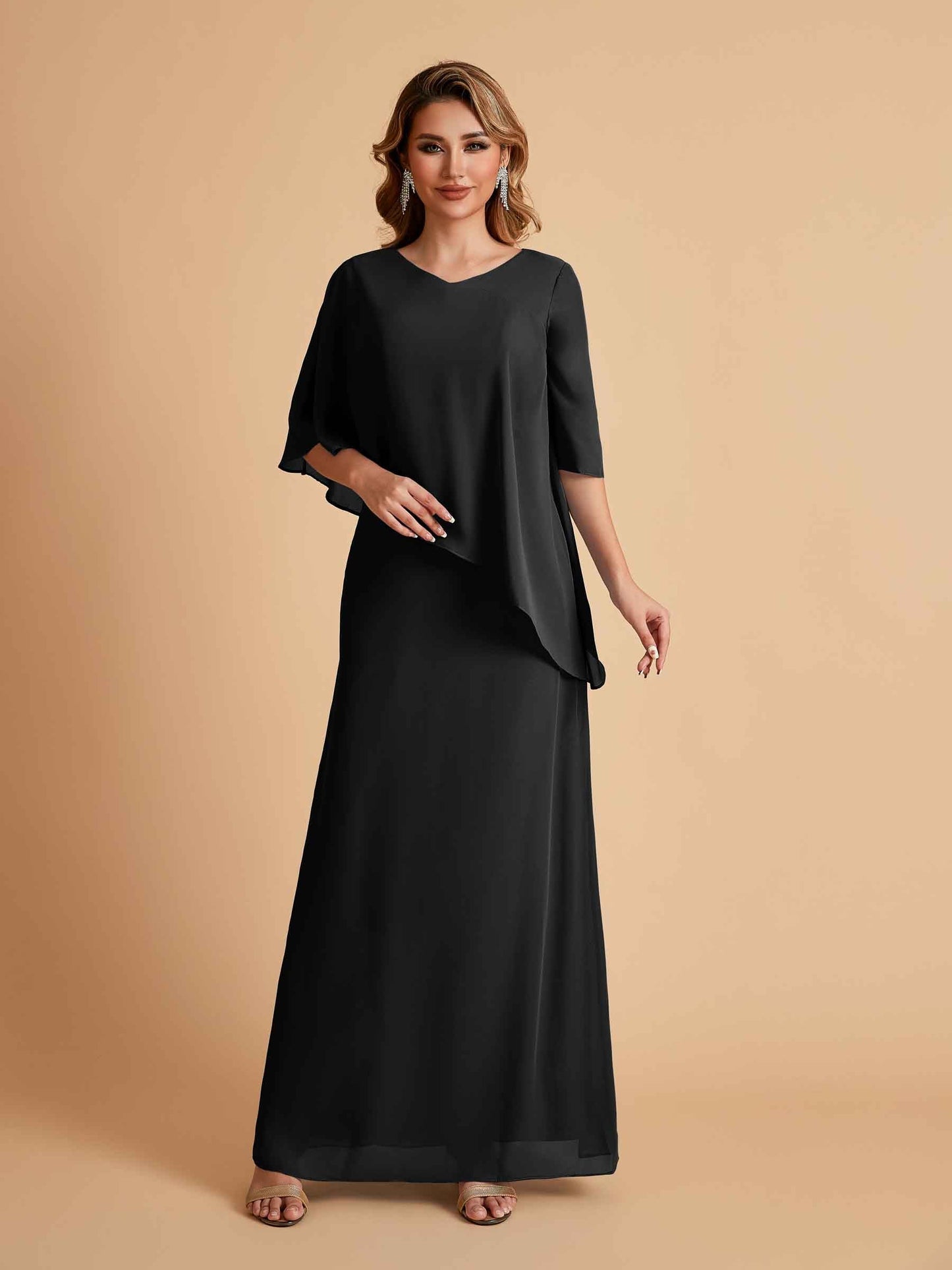 Elegant A-line Chiffon Half Sleeves V-neck Mother of the Brides Dresses Online