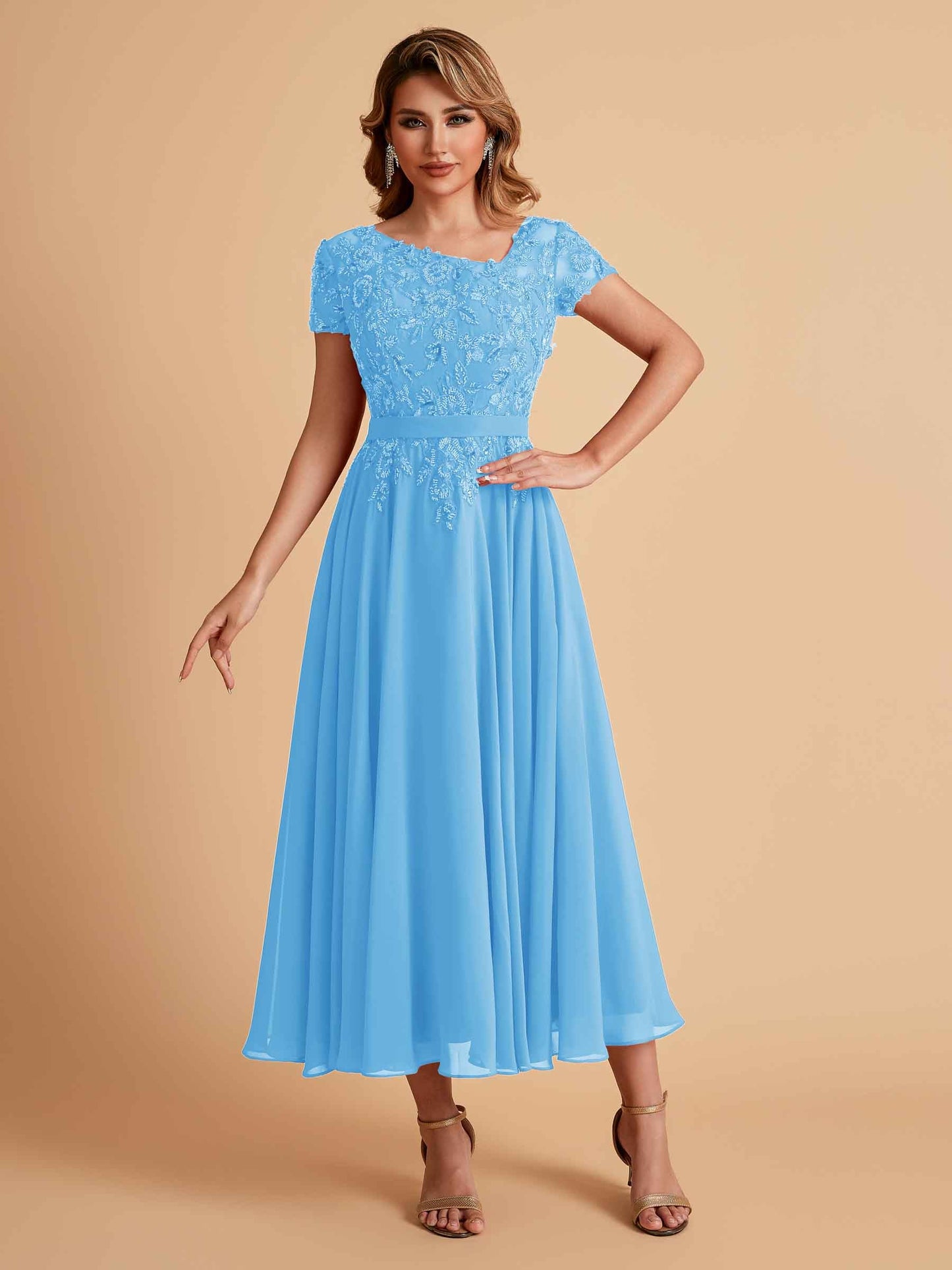 Elegant A-line Chiffon Short Sleeves Mother of the Brides Dresses Online