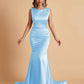 Elegant Satin Sleeveless Pleats Mermaid Bridesmaid Dresses Floor Length
