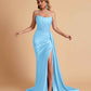 Sexy Satin Sleeveless Pleats Mermaid Bridesmaid Dresses Side Slit Floor Length