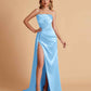 Sexy Satin Strapless Pleats Mermaid Bridesmaid Dresses Side Slit Floor Length