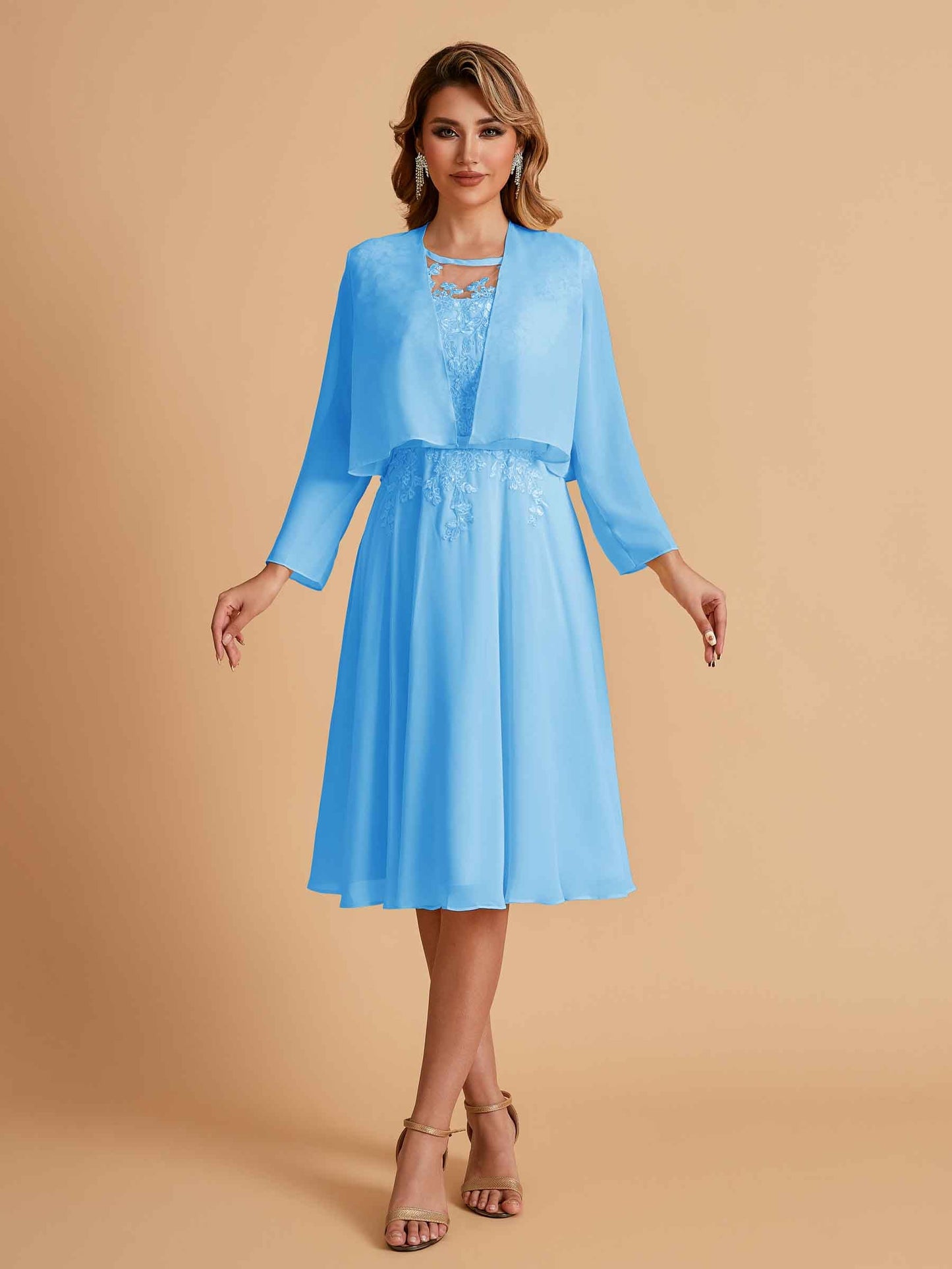 Elegant A-line Chiffon Jewel Short Mother of the Brides Dresses Online