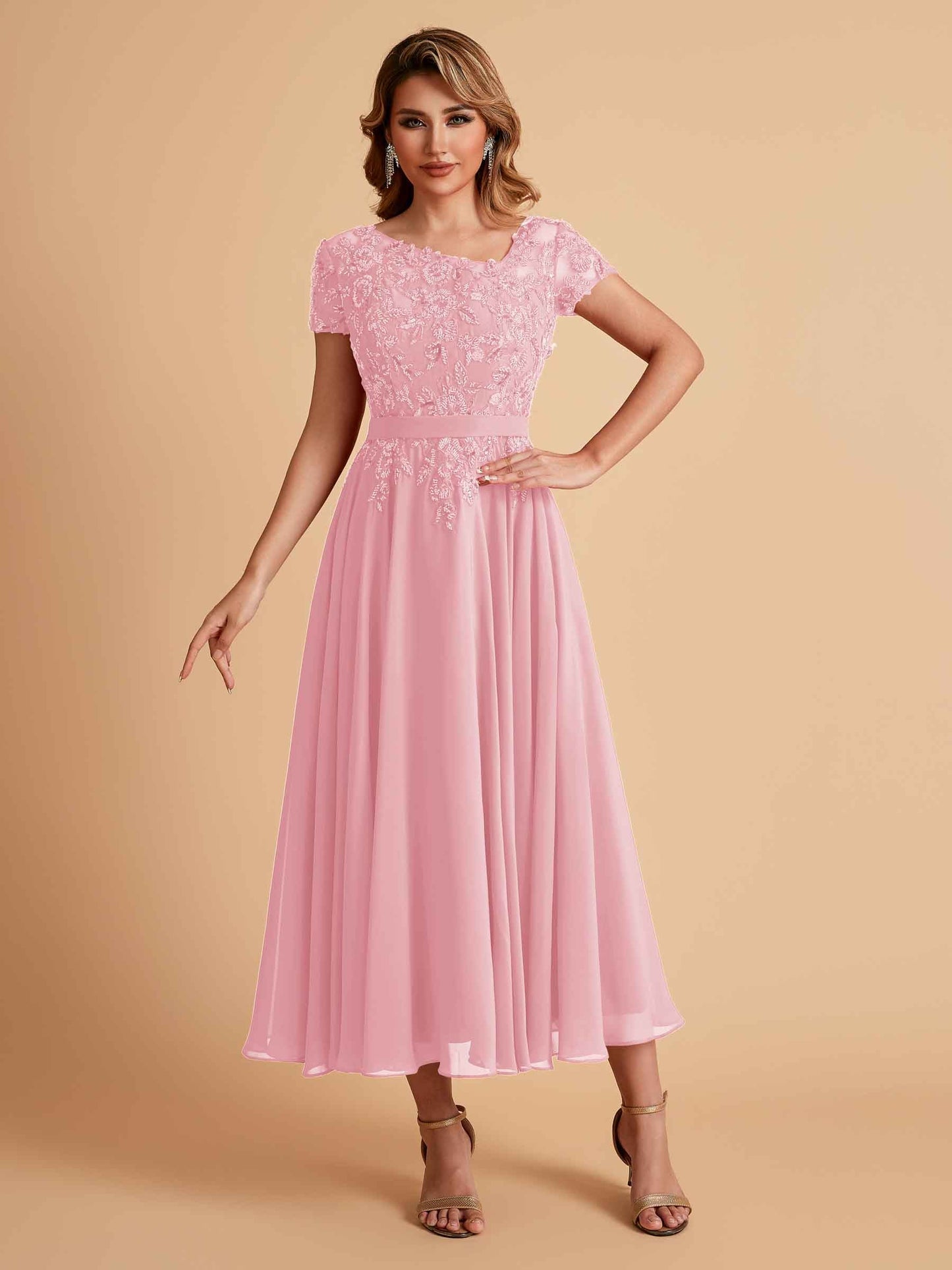 Elegant A-line Chiffon Short Sleeves Mother of the Brides Dresses Online