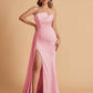 Elegant Satin Sleeveless Asymmetrical Mermaid Side Slit Floor Length Bridesmaid Dresses