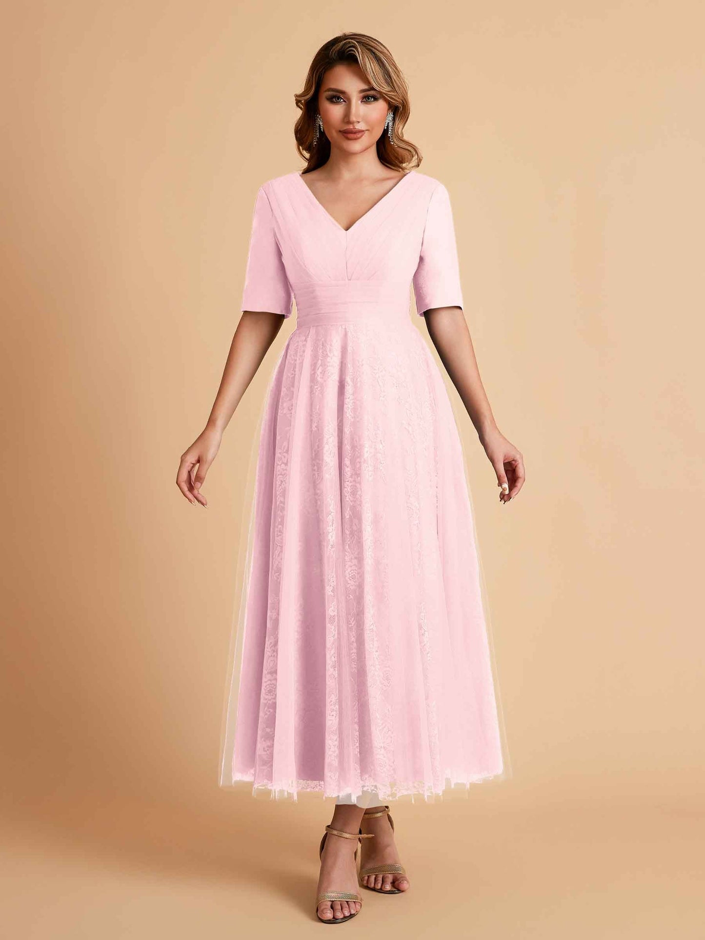 Elegant A-line Half Sleeves V-neck Mother of the Brides Dresses Online