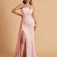 Elegant Satin Sleeveless Asymmetrical Mermaid Side Slit Floor Length Bridesmaid Dresses