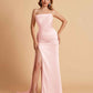 Elegant Satin Straight Neck Mermaid Side Slit Floor Length Bridesmaid Dresses