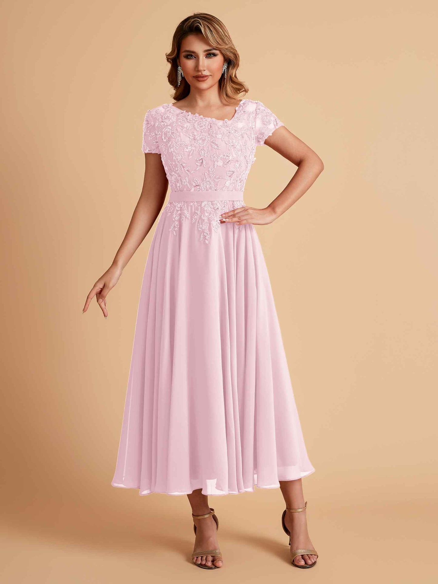 Elegant A-line Chiffon Short Sleeves Mother of the Brides Dresses Online