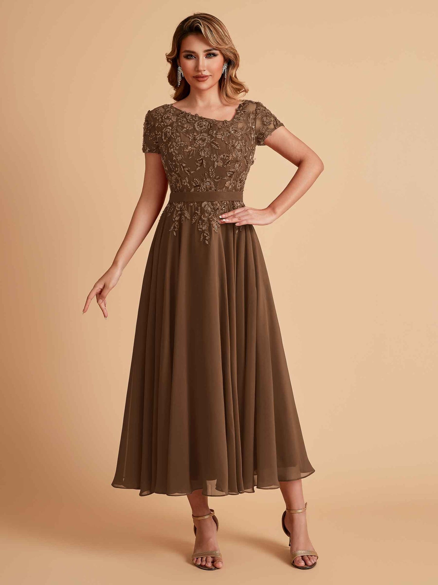 Elegant A-line Chiffon Short Sleeves Mother of the Brides Dresses Online