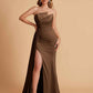 Elegant Satin Sleeveless Asymmetrical Mermaid Side Slit Floor Length Bridesmaid Dresses